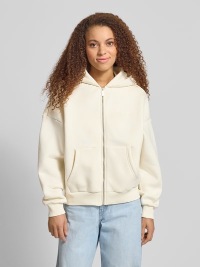 REVIEW Relaxed Fit Sweatjacke mit geteilter Kängurutasche Offwhite 4