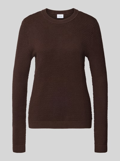 Produktfoto, Strickpullover mit Strukturmuster und Rundhalsausschnitt von VILA, Damen, Reine Baumwolle, Slim-Fit, Modell 'dalo', dunkelbraun