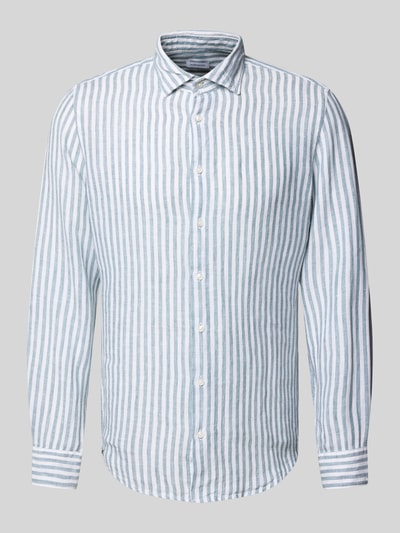 SEIDENSTICKER Koszula jeansowa o kroju slim fit z mieszanki lnu z kołnierzykiem typu kent Zielony 2