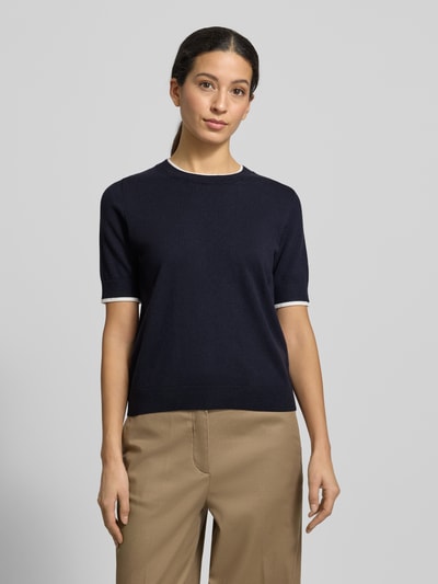 MORE & MORE Regular fit gebreide pullover met ronde hals Marineblauw - 4