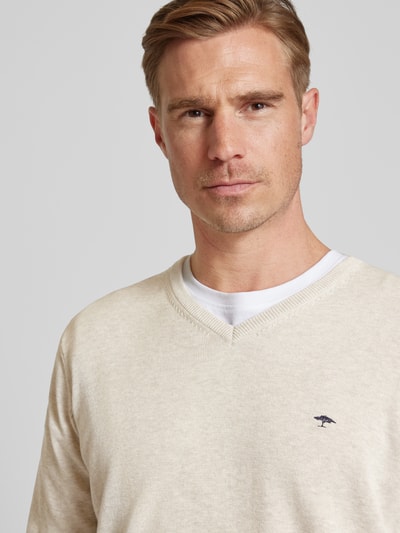 Fynch-Hatton Gebreide pullover met labelstitching Offwhite - 3