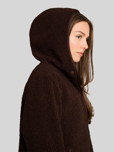 Tom Tailor Relaxed Fit Teddy- / Webpelzjacke mit Kapuzenkragen Dunkelbraun 3