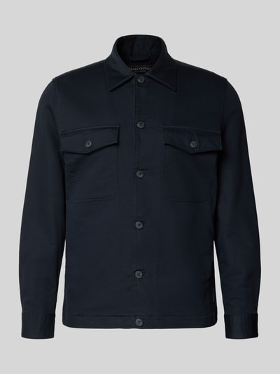 Produktfoto, Regular Fit Hemdjacke aus Baumwoll-Mix von Marc O'Polo, Optik: Unifarben Dunkelblau, Umlegekragen, einreihige Knopfleiste, Brusttasche, seitliche Eingrifftaschen, Materialverarbeitung: Twill