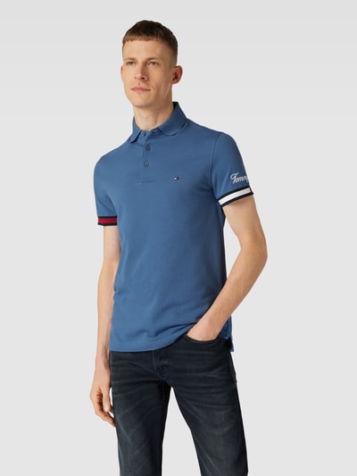 Tommy Hilfiger Poloshirt met labelstitching, model 'FLAG' Oceaanblauw - 4