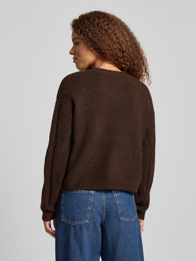 Pieces Relaxed Fit Strickpullover mit Woll-Anteil Modell 'JENNA' Dunkelbraun 5
