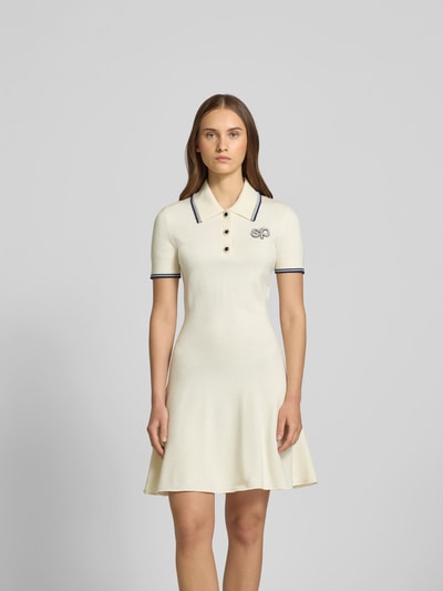 Self-Portrait Knielanges Kleid mit Polokragen Ecru 4