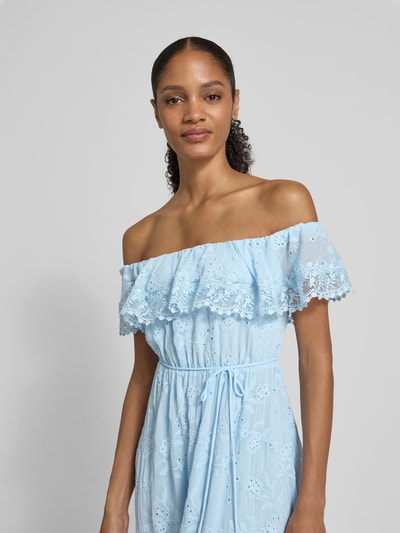 Forever New Avondjurk met broderie anglaise en strikceintuur Lichtblauw - 3