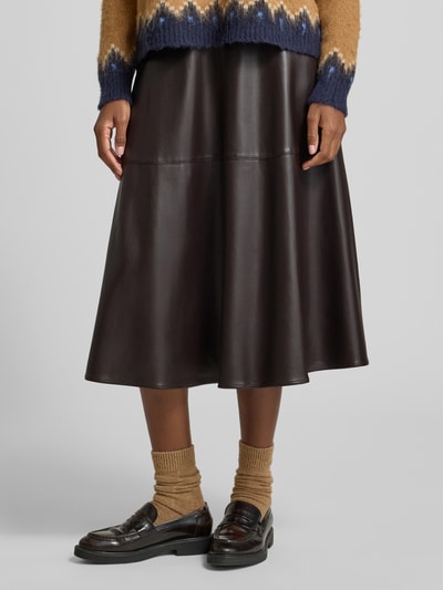 Oui Midirock in Leder-Optik mit Reißverschluss Dunkelbraun 4