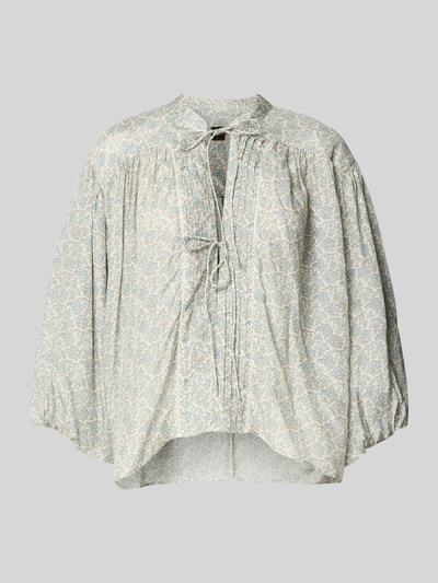 Produktfoto, Relaxed Fit Kurzarmbluse mit Modal-Anteil Modell 'C_BALES' von BOSS Orange für Damen mit feinem Blumenmuster in Hellblau und Creme.