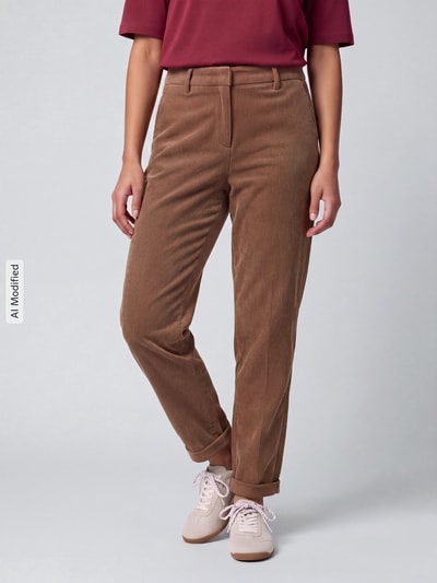 CAMBIO Spodnie sztruksowe o kroju regular fit z fixiertem nogawka z mankietem Model 'KRYSTAL' Camel 4