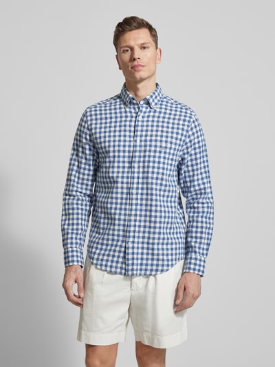 GANT Koszula z lnu z dodatkiem bawełny o kroju regular fit model „GINGHAM” Królewski niebieski 4