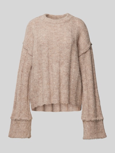 Pieces Loose Fit Strickpullover mit Wollanteil und Details an den Säumen Modell 'RUBBLE' Taupe 2