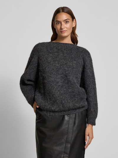 Bash Sweter z dzianiny z prążkowanymi wykończeniami Antracytowy 4