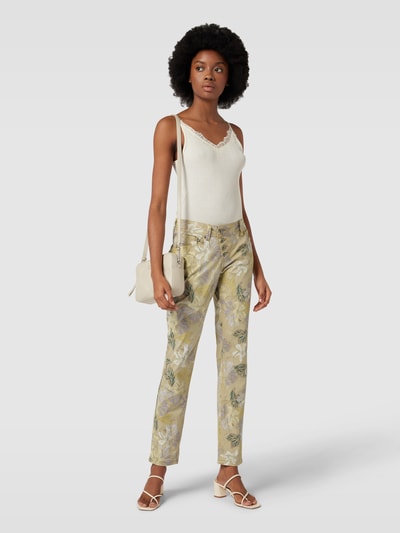 Buena Vista Slim fit broek met all-over bloemenprint, model 'Malibu' Beige - 1