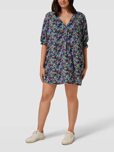 ONLY CARMAKOMA PLUS SIZE mini-jurk met all-over motief, model 'CARAYANA LIFE' Blauw - 1