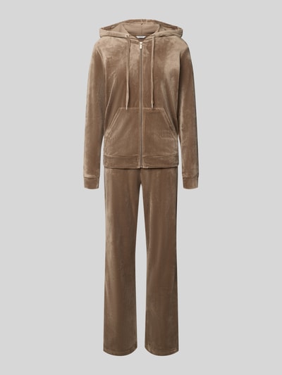 Produktfoto, Twinset mit Känguru-Tasche Modell 'MITZA SET' von b.young in Braun, samtige Textur, Kapuze, elastischer Bund, Regular Fit, Material-Mix mit Stretch-Anteil