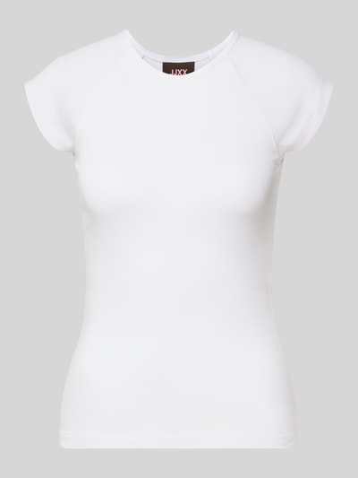 Produktfoto, Slim Fit T-Shirt mit Rundhalsausschnitt Modell 'Star' von JJXX, weiß, elastischer Baumwoll-Mix mit Modal-Anteil, glatte Textur