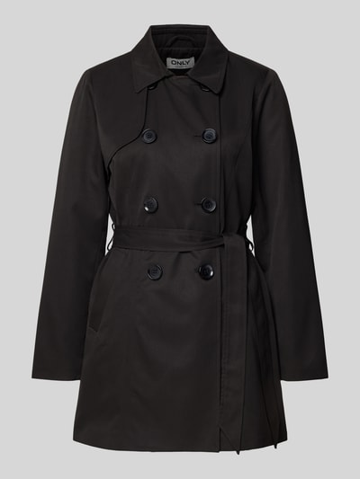 Produktfoto, Regular Fit Trenchcoat mit doppelreihiger Knopfleiste Modell 'VALERIE' von ONLY, Unifarben, Umlegekragen, Taillengürtel, Langarm, seitliche Eingrifftaschen, glatte Textur