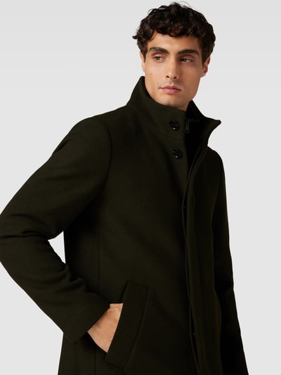 Matinique Lange jas in gemêleerde look, model 'Harvey' Olijfgroen - 3