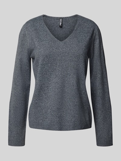 Pieces Regular Fit Pullover mit V-Ausschnitt Modell 'BREE' Dunkelgrau Melange 2