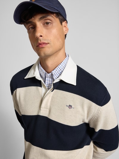 Gant Strickpullover mit Polokragen und Label-Stitching Dunkelblau 3