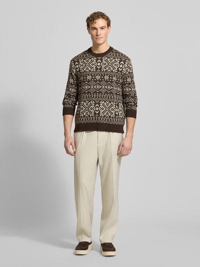 SELECTED HOMME Regular fit gebreide pullover van een wolmix, model 'HOLGER' Donkerbruin - 1