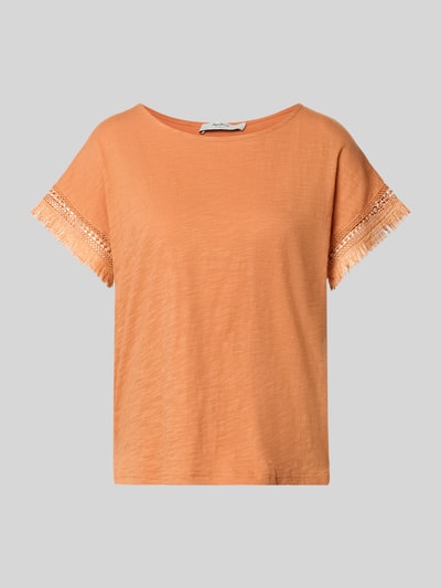 Produktfoto, Regular Fit T-Shirt aus reiner Baumwolle Modell 'NAIN' von Pepe Jeans, Optik: Unifarben, Ärmelabschluss mit Fransen, Label-Stitching-Applikation, U-Boot-Ausschnitt, Materialverarbeitung: Jersey
