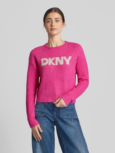 DKNY Gebreide pullover met labelprint Felroze - 4