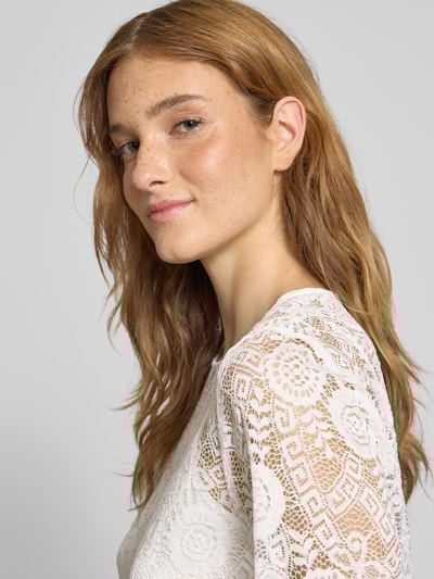Pieces Regular Fit Langarmbluse aus Spitze Modell 'OLLINE' Offwhite 3