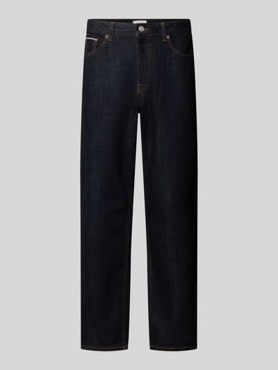 Productfoto, donkere katoendenim met rechte pijpen en zichtbare stiksels, Loose Fit Jeans aus reiner Baumwolle Modell 'BEN' van Selected, heren tapered fit jeans