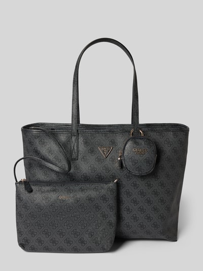 Productfoto, shopper met logomotief model 'ECO POWER PLAY II' van guess, hoofdvak met ritssluiting, uitneembare binnenzak, draagband, breedte 46 cm, lengte 31 cm, diepte 15 cm, schouderbandlengte 60 cm, antracietgrijs met structuur.