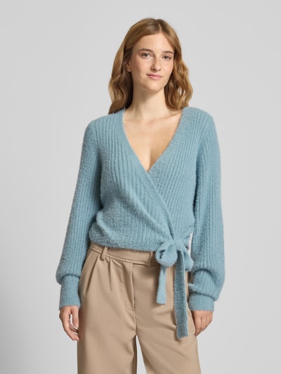 Only Regular fit gebreid jack met ribmotief, model 'AMANDA' Oceaanblauw - 4