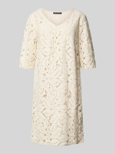 Productfoto, knielang jurkje met opengewerkte borduursels van Betty Barclay, katoenmix met viscose, recht model, V-hals, ecru