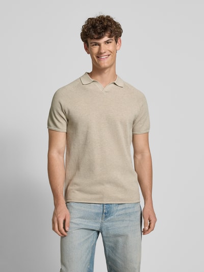 Jack & Jones Slim Fit Poloshirt mit Strukturmuster Modell 'HILL KNIT' Beige Melange 4