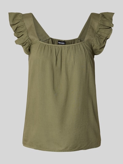 Pieces Relaxed Fit Top aus Viskose-Leinen-Mix Modell 'PIA' Oliv 2