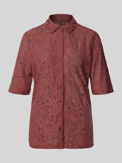 Produktfoto, Regular Fit Bluse aus Baumwoll-Mix Modell 'HONEY' von Vero Moda, Optik: Unifarben, Passform: Regular-Fit, Allover-Muster, Hemdkragen, V-Ausschnitt, einreihige Knopfleiste, Langarm, Baumwoll-Mix, strukturierte Oberfläche, rötlicher Farbton