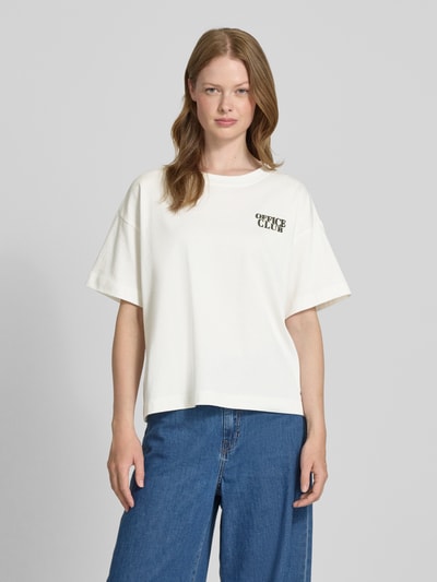 Vila T-shirt met geribde ronde hals, model 'MONIE OFFICE' Offwhite - 4