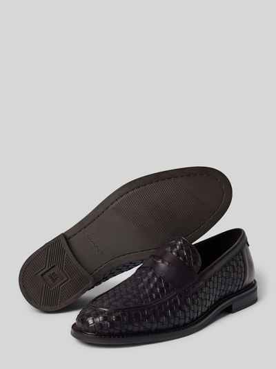 Productfoto, Loafer aus echtem Leder mit structuurpatroon Modell 'Lozham' van Gant in donkerbruin, afgeronde fit, logo-opdruk, hakhoogte 2 cm, schachthoogte 7 cm, schachtwijdte 12 cm