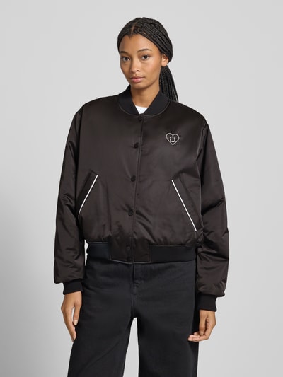 Hugo Blue Kurtka baseballowa o kroju regular fit z haftem Happy Hugo model ‘FELINAH’ Czarny 4