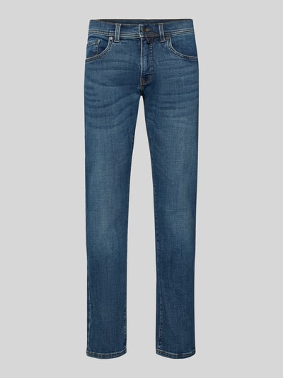 Produktfoto, Tapered Fit Jeans im 5-Pocket-Design Modell 'Lyon' von Pierre Cardin, blau, Baumwoll-Mix mit Stretch, sichtbare Struktur