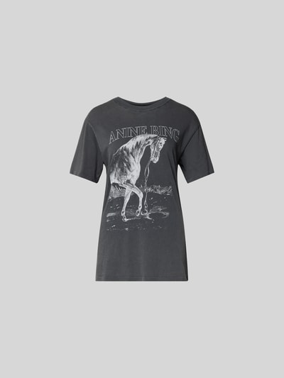 Produktfoto, T-Shirt mit Logo-Print von Anine Bing in Dunkelgrau mit Motiv-Print, reine Baumwolle, taillierte Passform, Rundhalsausschnitt
