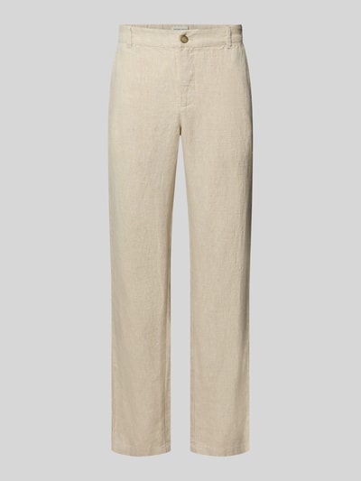 Produktfoto, Leinenhose mit Eingrifftaschen Modell 'Pandrup' von Casual Friday, Reine Leinen, Regular-Fit, beige, glatte Textur, Bundweite 42 cm, Innenbeinlänge 83 cm, Größe 32/32, Herren