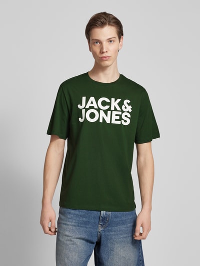 Jack & Jones T-Shirt mit Label-Print Modell 'CORP' Dunkelgruen 4