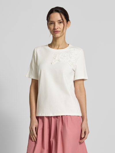 Christian Berg Woman Selection T-shirt w kroju regular fit z kwiatową aplikacją Écru 4