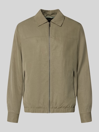 Produktfoto, Regular Fit Jacke aus Lyocell-Mix von Guess in Oliv, Umlegekragen, Reißverschlusstaschen, elastischer Bund, glatte Textur