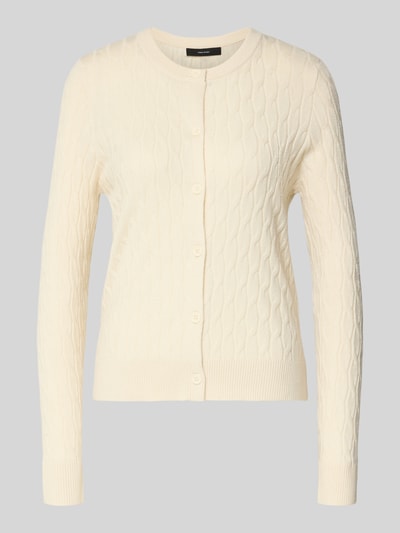 Produktfoto, Regular Fit Kardigan rozpinany z dodatkiem wiskozy Model 'FANTASTIC' od Vero Moda, efekt: jednolity kolor, ścieg warkoczowy, wyhaftowane logo, okrągły dekolt, długi rękaw, prążkowane wykończenia, dzianina