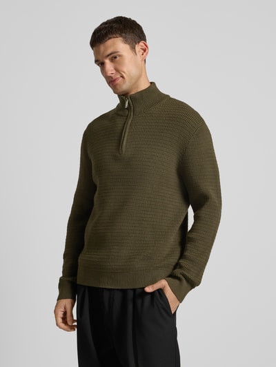 SELECTED HOMME Sweter z dzianiny ze stójką model ‘THEO’ Ciemnozielony 4