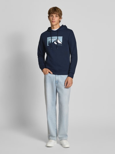 Jack & Jones Hoodie met motiefprint, model 'SUN' Marineblauw - 1