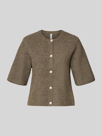 Produktfoto, Boxy Fit Strickjacke aus Rippstrick Modell 'SILLY' von PIECES in melierter Optik mit kurzen Ärmeln und Knopfleiste, Woll-Mix