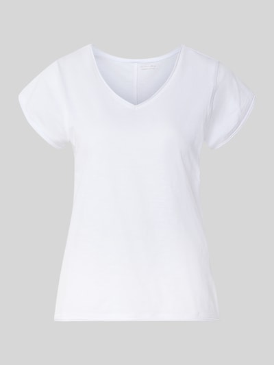 Produktfoto, T-Shirt mit V-Ausschnitt von Christian Berg Woman, wit katoen, regular fit, rolzoom, ruglengte maat S 59 cm